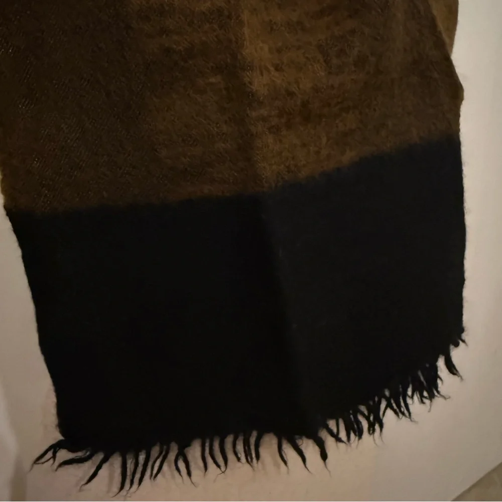 Brown and Black Wool Fringed Scarf